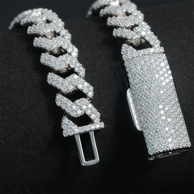10mm S925 Silver Fully Iced Out Moissanite Diamond - Cut Cuban Chain - AKAK BODYJEWELRY - ear - tunnel
