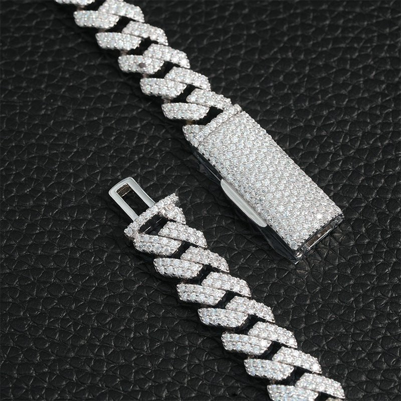 10mm S925 Silver Fully Iced Out Moissanite Diamond - Cut Cuban Chain - AKAK BODYJEWELRY - ear - tunnel