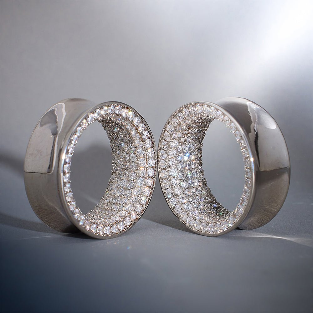 14K Stars Shining Moissanite Ear Gauge Tunnel(2Pcs) - AKAK BODYJEWELRY - ear - tunnel