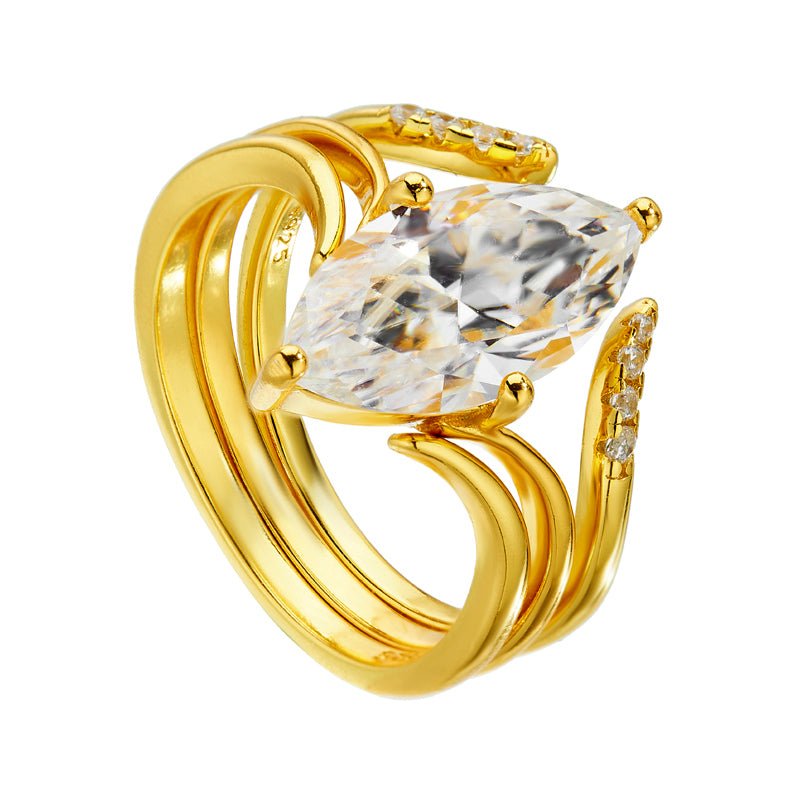 3 Carat Marquise - Cut S925 Moissanite Stacking Ring Set - AKAK BODYJEWELRY - ear - tunnel