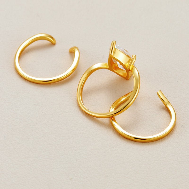 3 Carat Marquise - Cut S925 Moissanite Stacking Ring Set - AKAK BODYJEWELRY - ear - tunnel