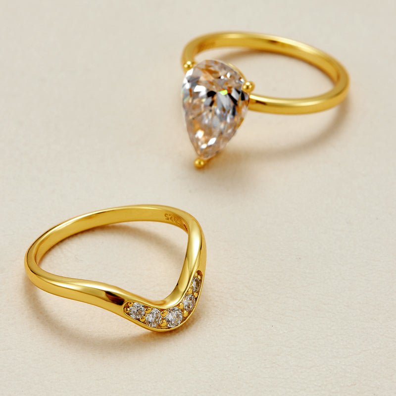 4 Carat Pear - Cut S925 Moissanite Ring Set - AKAK BODYJEWELRY - ear - tunnel