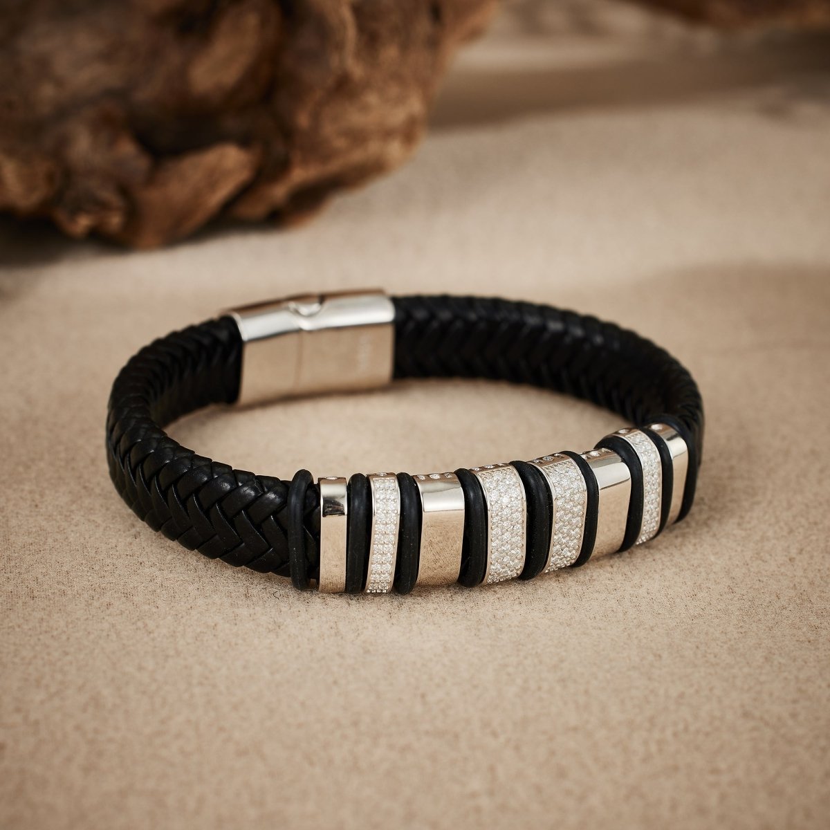 AKAK S925 Silver Moissanite Hustle Leather Bracelet - AKAK BODYJEWELRY - ear - tunnel