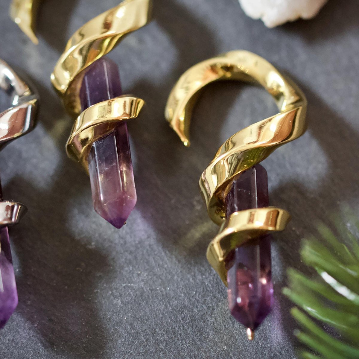 Amethyst helix Ear Weight 2Pcs - AKAK BODYJEWELRY - ear - tunnel