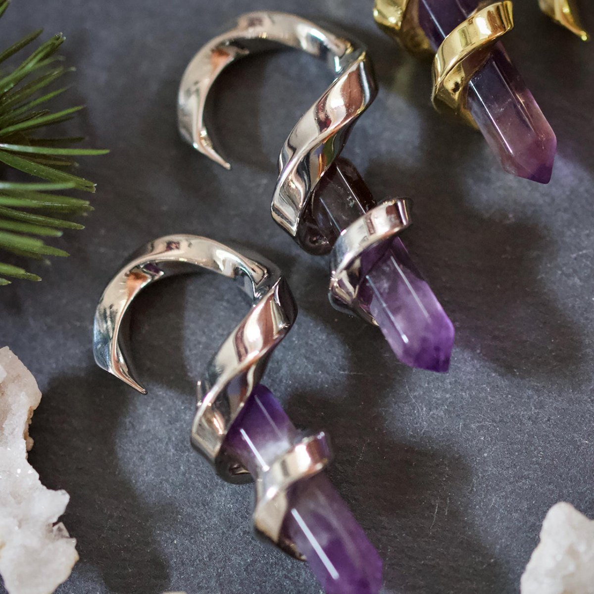 Amethyst helix Ear Weight 2Pcs - AKAK BODYJEWELRY - ear - tunnel