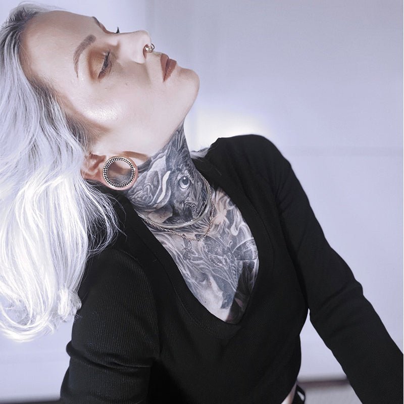 Black Zircon 14K White Gold Stars Shining Ear Gauge Tunnel(2Pcs) - AKAK BODYJEWELRY - ear - tunnel