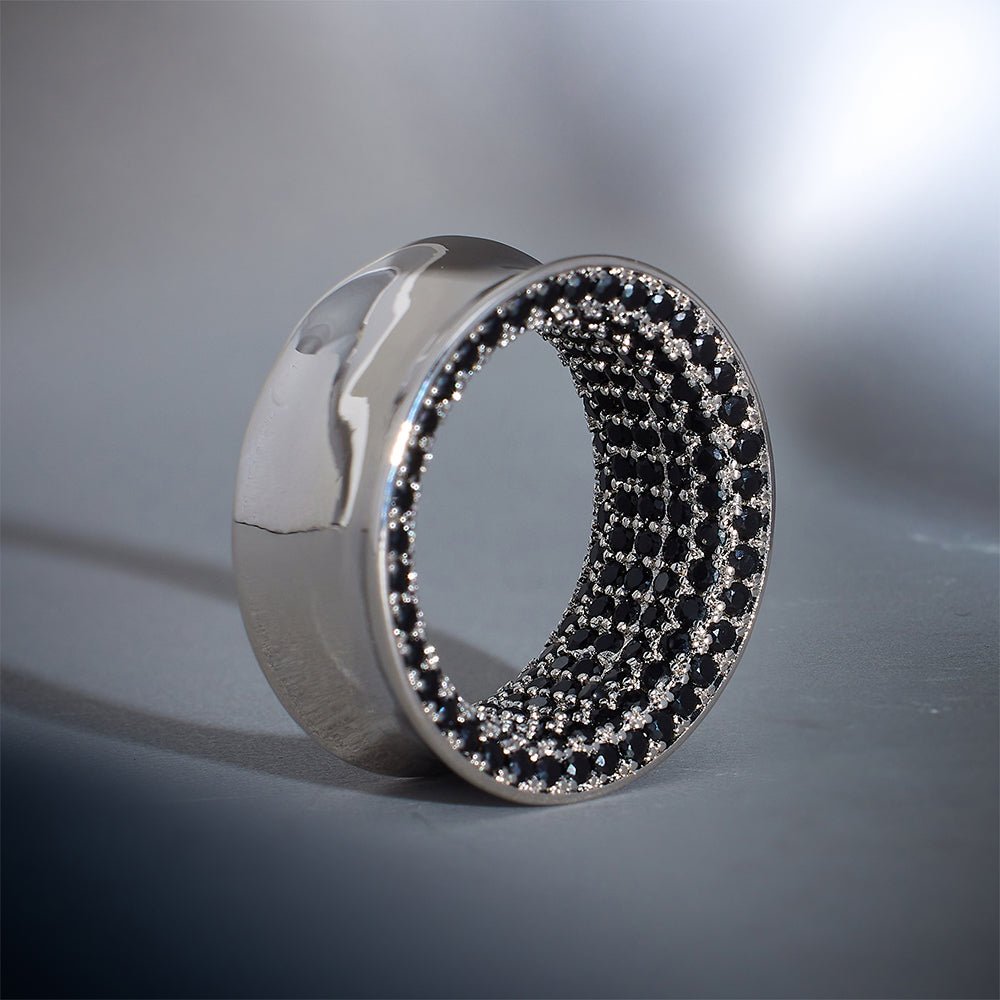 Black Zircon 8K Stars Shining Ear Gauge Tunnel(2Pcs) - AKAK BODYJEWELRY - ear - tunnel