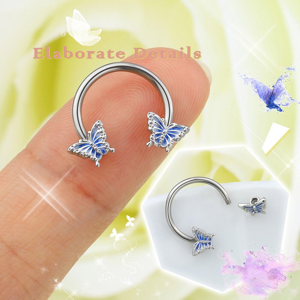 Blue Butterfly Horseshoe Septum Ring - AKAK BODYJEWELRY - ear - tunnel
