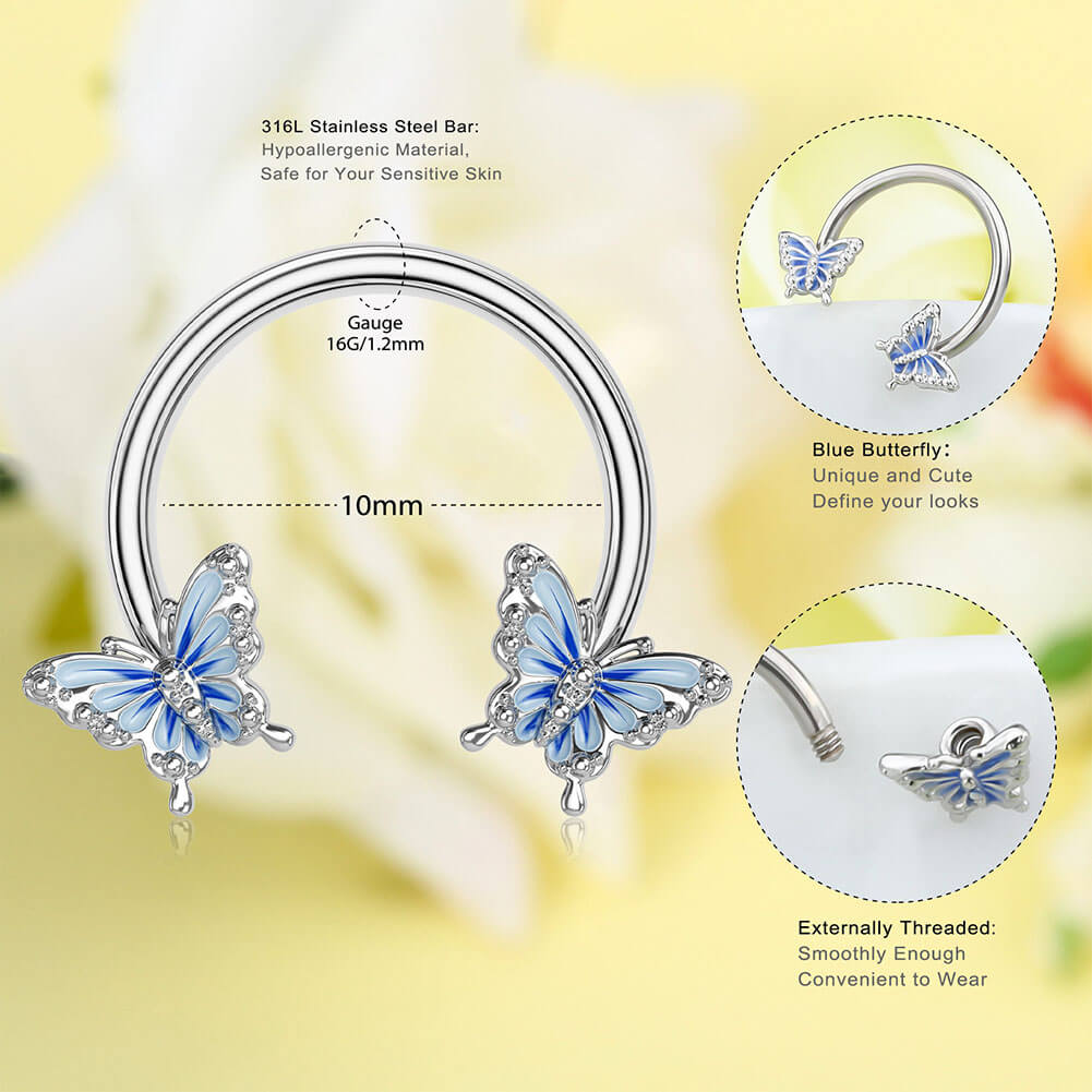 Blue Butterfly Horseshoe Septum Ring - AKAK BODYJEWELRY - ear - tunnel