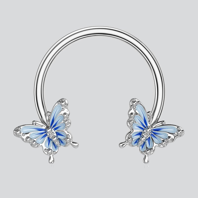 Blue Butterfly Horseshoe Septum Ring - AKAK BODYJEWELRY - ear - tunnel