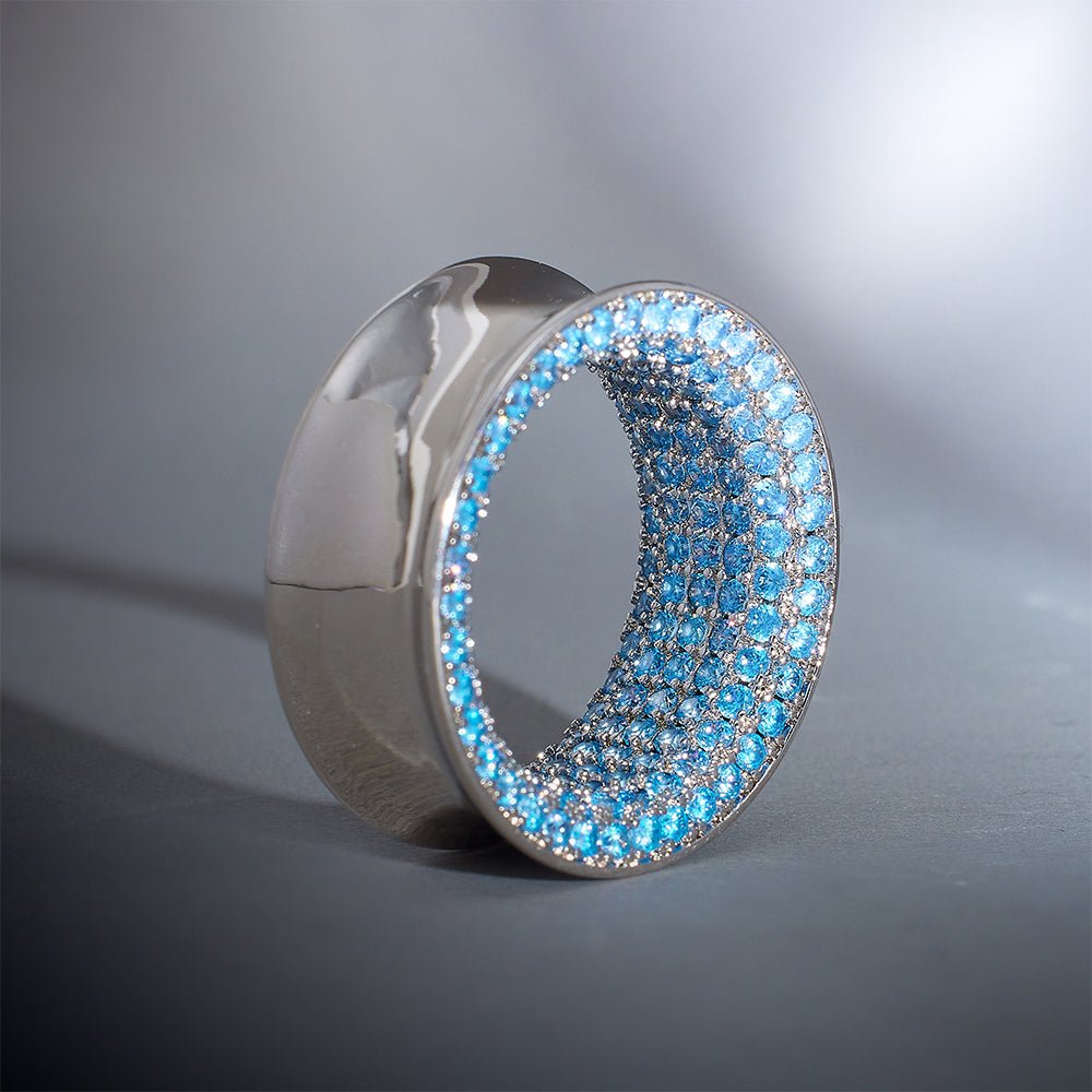 Blue Moissanite 8K Stars Shining Tunnel (2Pcs) - AKAK BODYJEWELRY - ear - tunnel