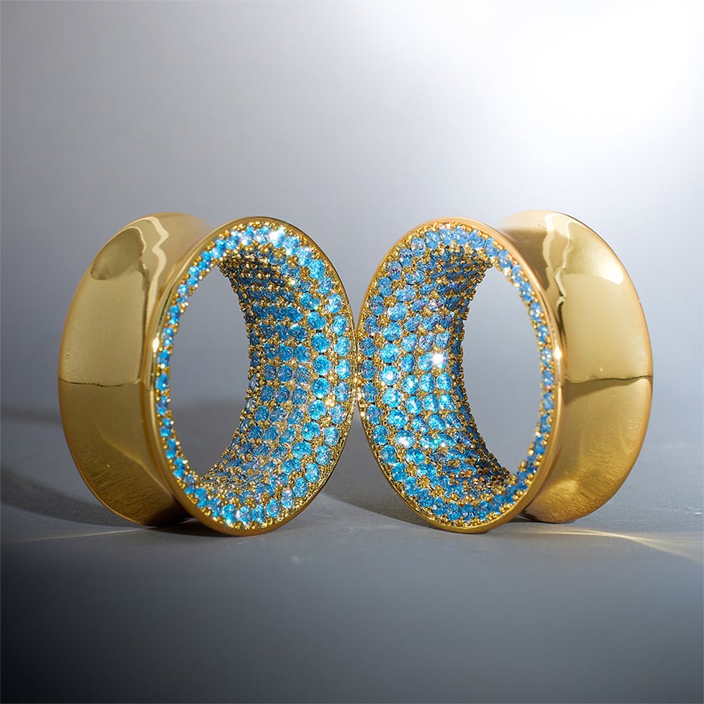 Blue Moissanite 8K Stars Shining Tunnel (2Pcs) - AKAK BODYJEWELRY - ear - tunnel