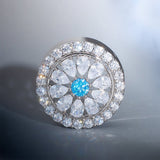 Blue Sea Daisy Moissanite S925 Silver Ear Gauge Tunnel (2Pcs) - AKAK BODYJEWELRY - ear - tunnel