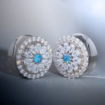 Blue Sea Daisy Zircon S925 Silver Ear Gauge Tunnel (2Pcs) - AKAK BODYJEWELRY - ear - tunnel