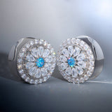 Blue Sea Daisy Zircon S925 Silver Ear Gauge Tunnel (2Pcs) - AKAK BODYJEWELRY - ear - tunnel
