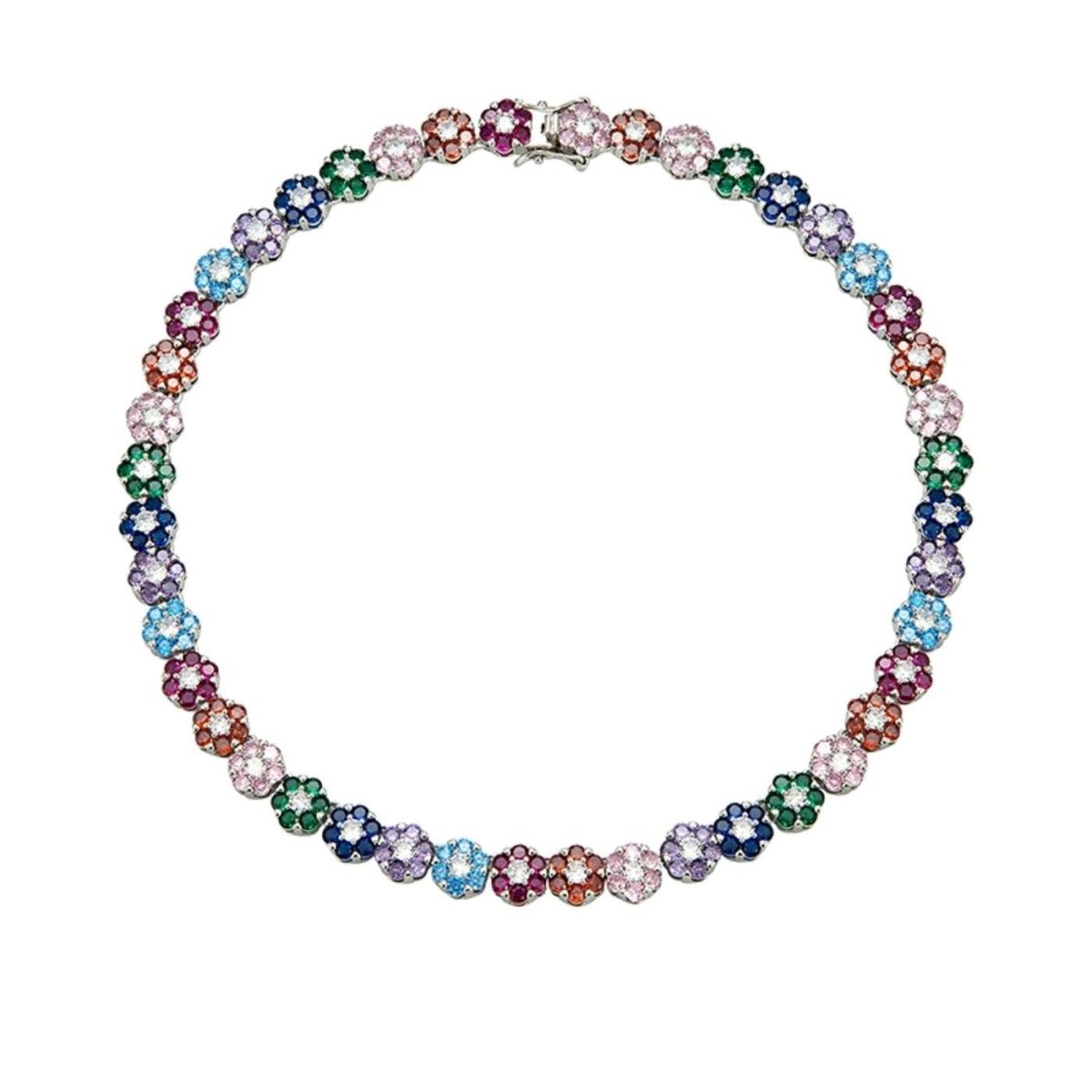 Color Bloom Zircon Floral Chain Necklace - AKAK BODYJEWELRY - ear - tunnel