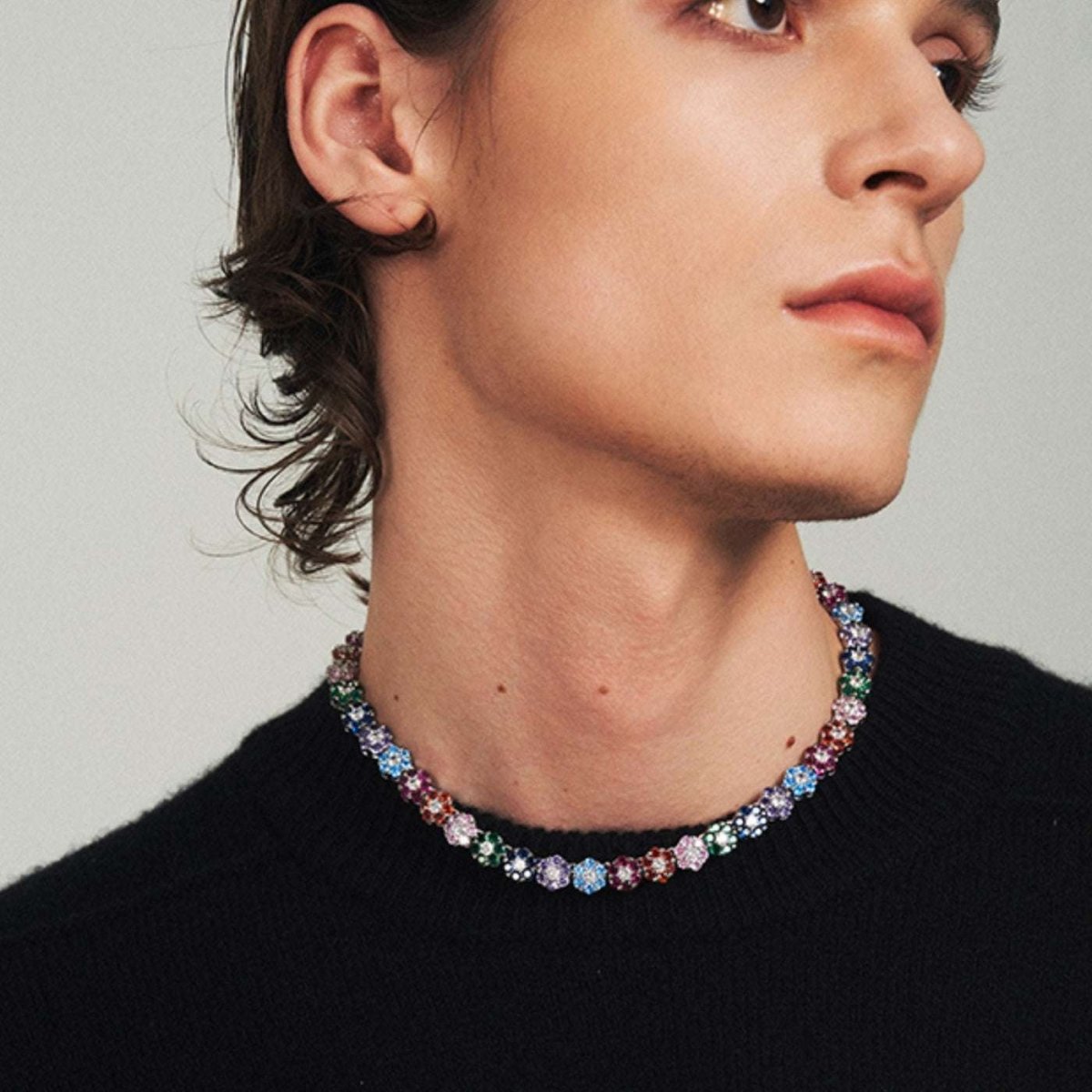 Color Bloom Zircon Floral Chain Necklace - AKAK BODYJEWELRY - ear - tunnel