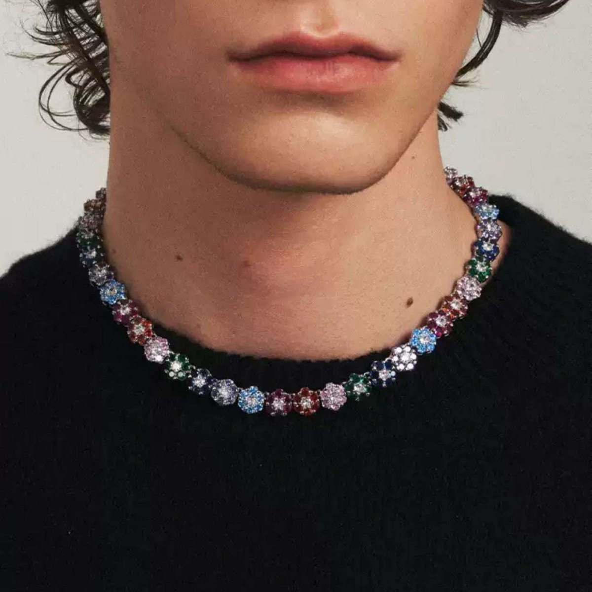 Color Bloom Zircon Floral Chain Necklace - AKAK BODYJEWELRY - ear - tunnel