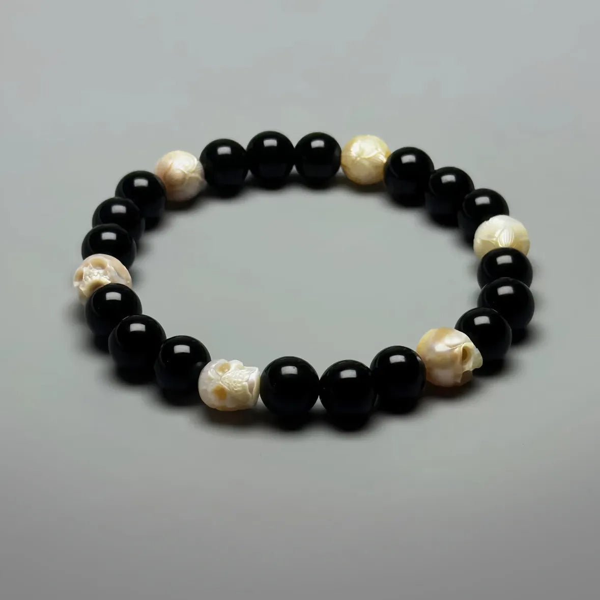 Freshwater Pearl Hand | Carved Skull Obsidian Bracelet - AKAK BODYJEWELRY - ear - tunnel