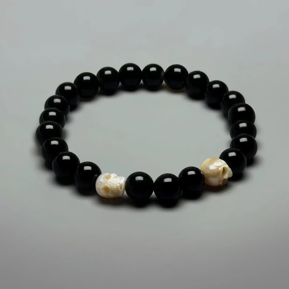 Freshwater Pearl Hand | Carved Skull Obsidian Bracelet - AKAK BODYJEWELRY - ear - tunnel