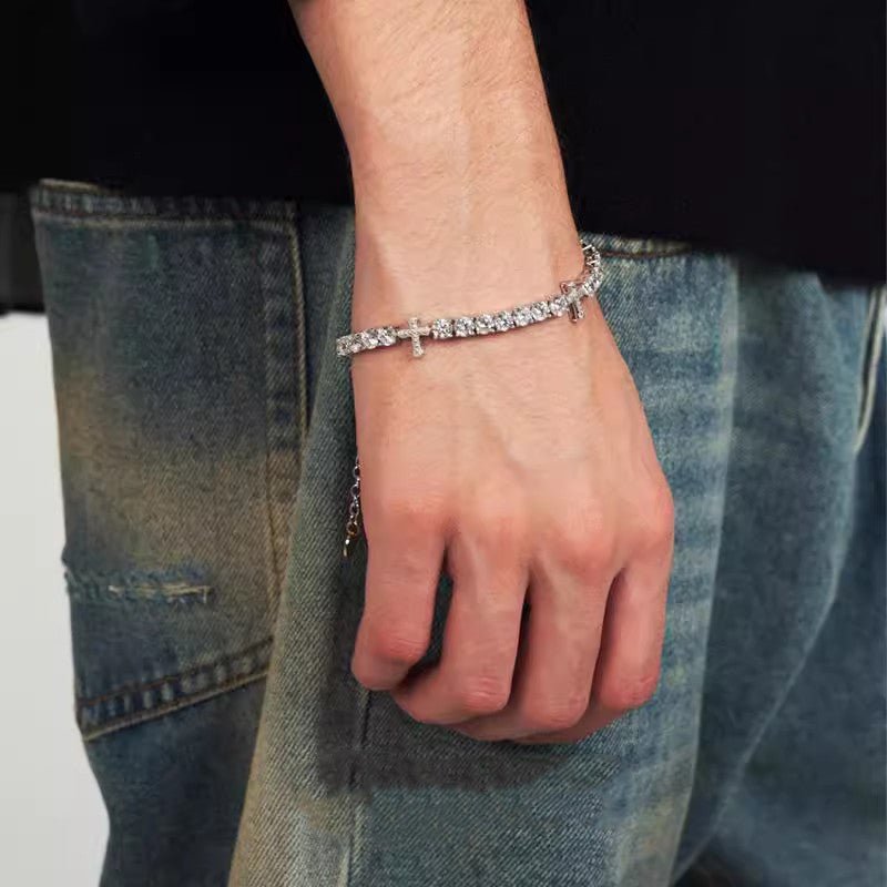 Full Zircon Pave Cross Tennis Bracelet - AKAK BODYJEWELRY - ear - tunnel