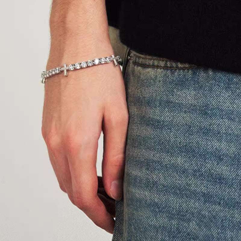 Full Zircon Pave Cross Tennis Bracelet - AKAK BODYJEWELRY - ear - tunnel