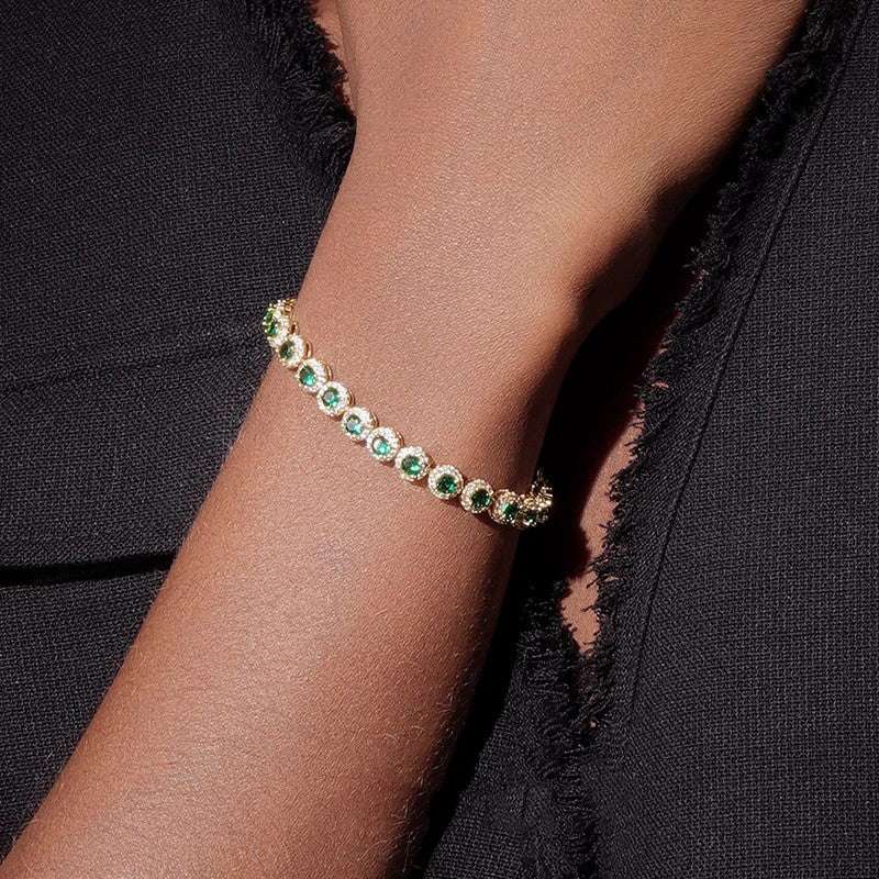 Gold - Plated Green Zircon Tennis Bracelet - AKAK BODYJEWELRY - ear - tunnel