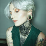 Green Moissanite 14K Gold Stars Shining Tunnel(2Pcs) - AKAK BODYJEWELRY - ear - tunnel