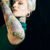 Green Moissanite 14K White Gold Stars Shining Tunnel(2Pcs) - AKAK BODYJEWELRY - ear - tunnel