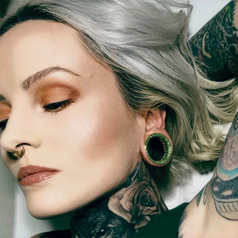 Green Moissanite 8K Stars Shining Tunnel(2Pcs) - AKAK BODYJEWELRY - ear - tunnel