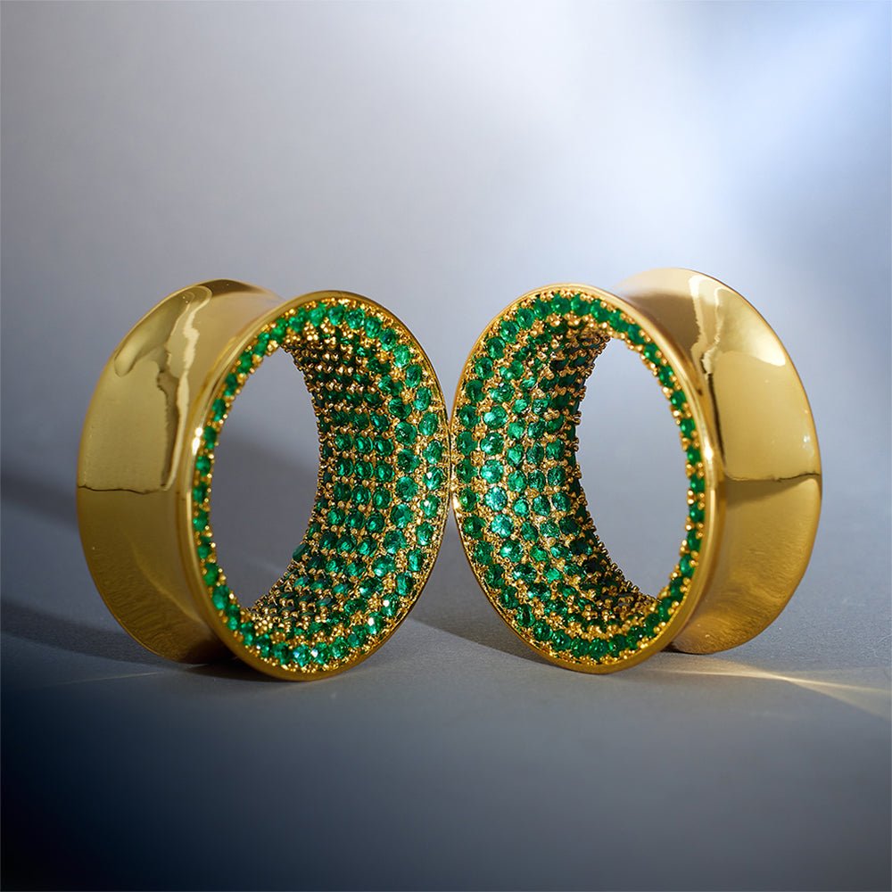 Green Zircon 14K Gold Stars Shining Tunnel(2Pcs) - AKAK BODYJEWELRY - ear - tunnel