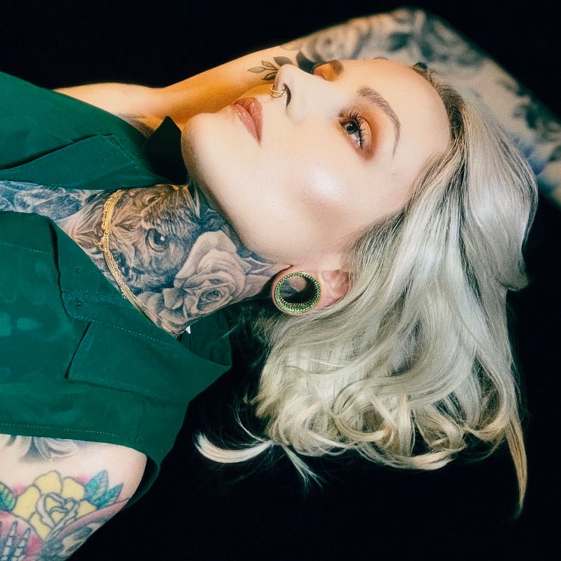 Green Zircon 8K Stars Shining Tunnel(2Pcs) - AKAK BODYJEWELRY - ear - tunnel