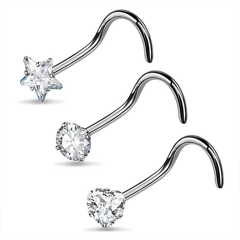 Heart Ahaped Pentagram Nose Piercing 3pcs - AKAK BODYJEWELRY - ear - tunnel