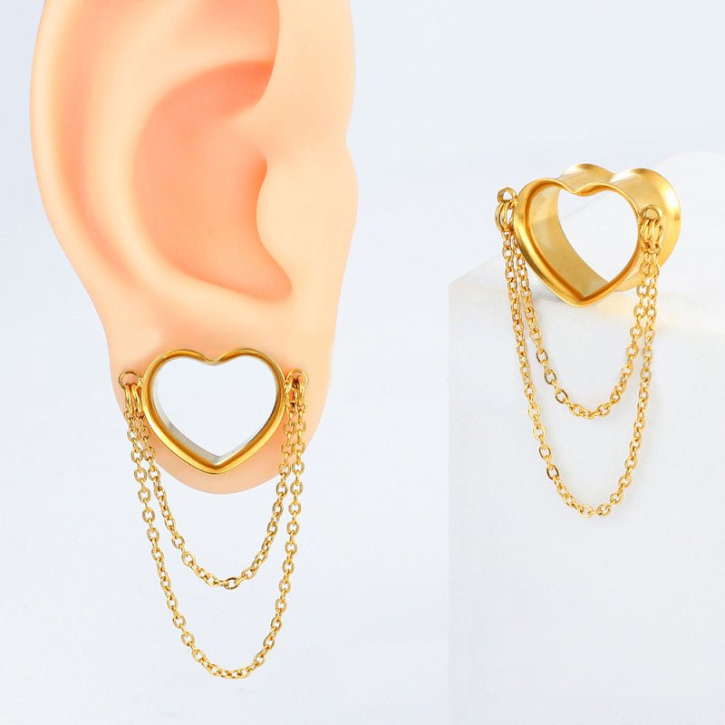 Heart Chain Stainless Steel Ear Gauge Tunnels 2Pcs - AKAK BODYJEWELRY - ear - tunnel