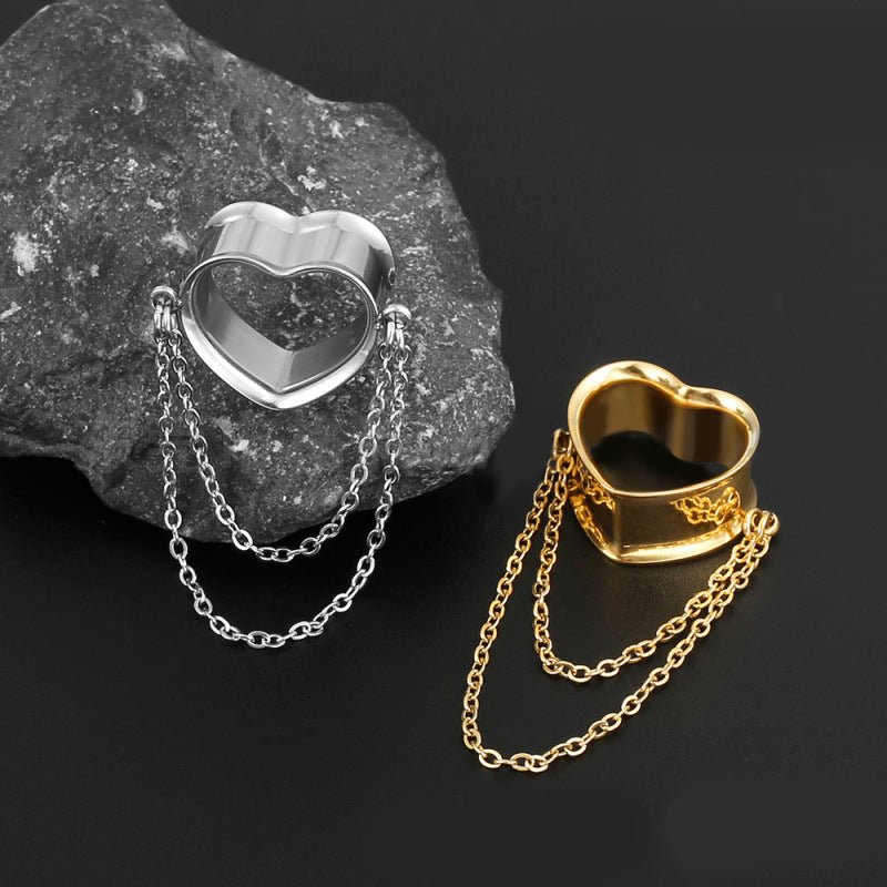 Heart Chain Stainless Steel Ear Gauge Tunnels 2Pcs - AKAK BODYJEWELRY - ear - tunnel