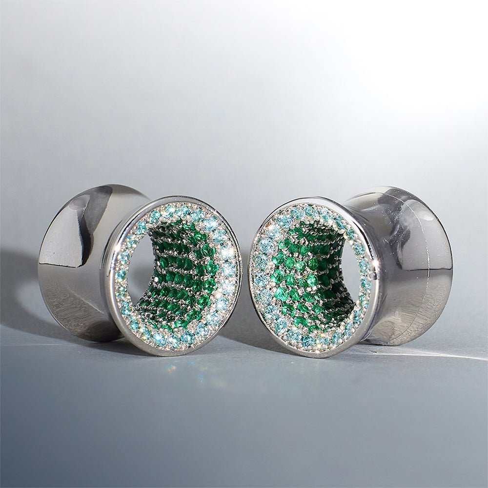 Lake Green Moissanite 8K Stars Shining Tunnel(2Pcs) - AKAK BODYJEWELRY - ear - tunnel