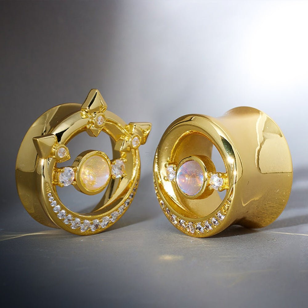 Lunar Gemstone Zircon 14K Ear Gauge Tunnel (2Pcs) - AKAK BODYJEWELRY - ear - tunnel