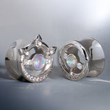 Lunar Gemstone Zircon 14K Ear Gauge Tunnel (2Pcs) - AKAK BODYJEWELRY - ear - tunnel