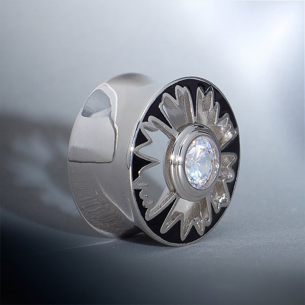 Magnificent Flower Zircon S925 Silver Ear Gauge Tunnel (2Pcs) - AKAK BODYJEWELRY - ear - tunnel