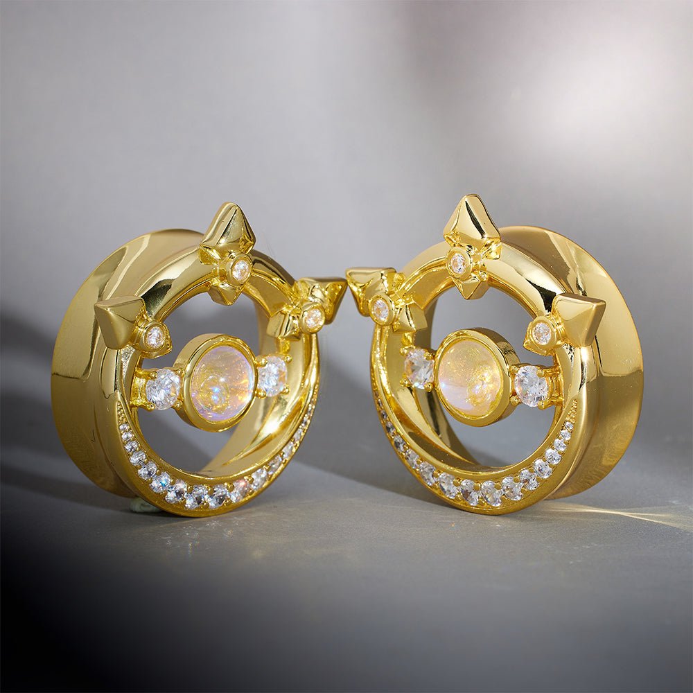 Moonshadow Zircon 14K Gold Ear Gauge Tunnel (2Pcs) - AKAK BODYJEWELRY - ear - tunnel