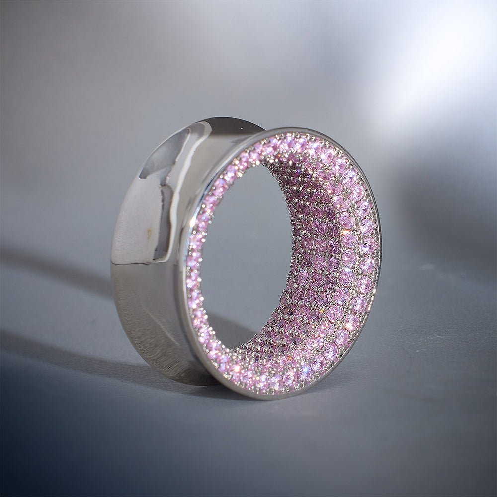 Pink Moissanite 14K White Gold Stars Shining Tunnel(2Pcs) - AKAK BODYJEWELRY - ear - tunnel