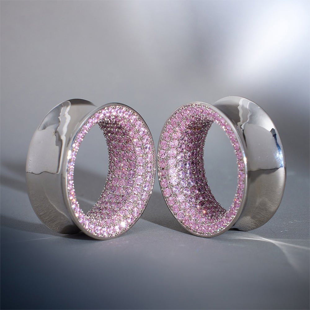 Pink Zircon 8K Stars Shining Tunnel (2Pcs) - AKAK BODYJEWELRY - ear - tunnel