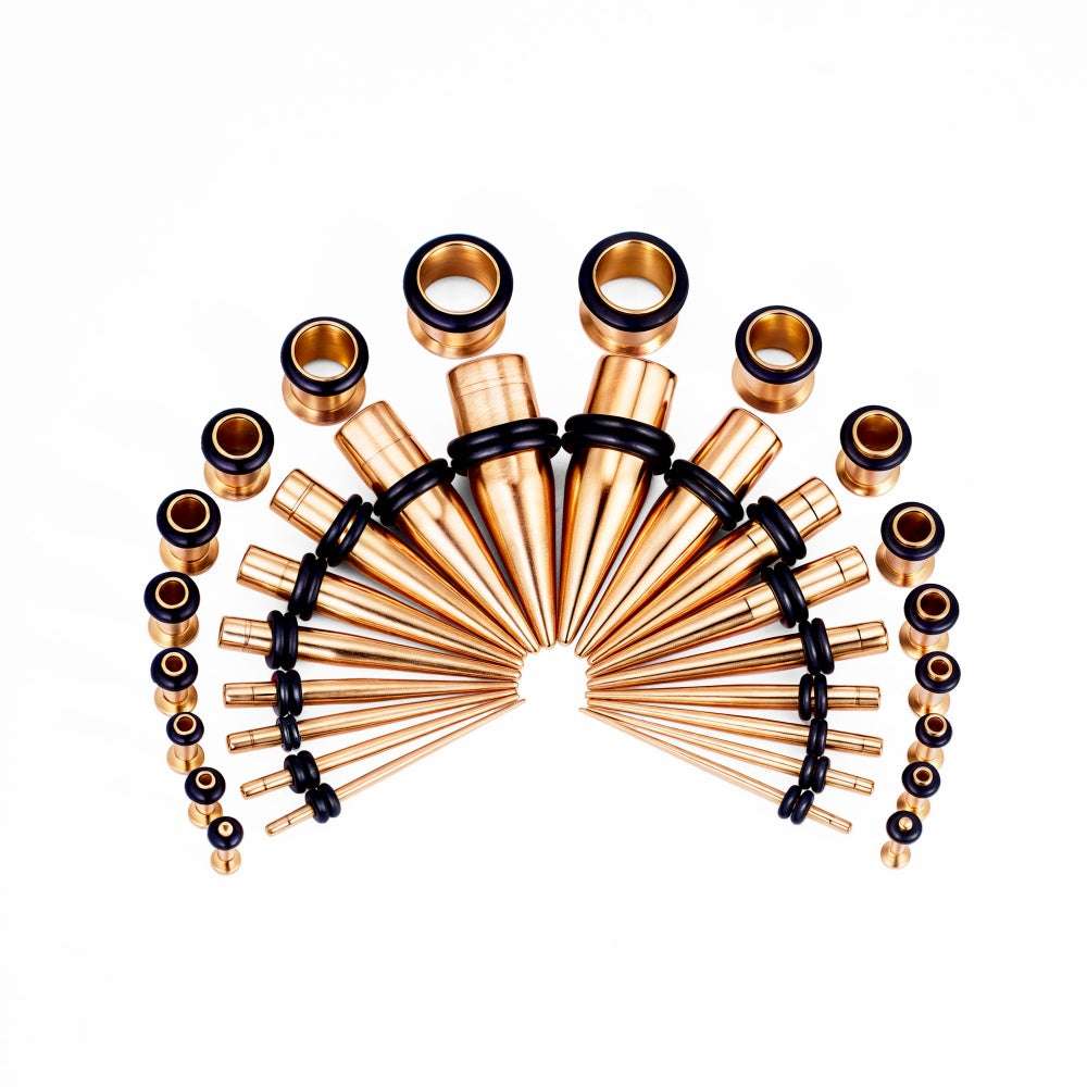 Rose Gold Multicolor Spike Ear Stretching Kit 36Pcs - AKAK BODYJEWELRY - ear - tunnel