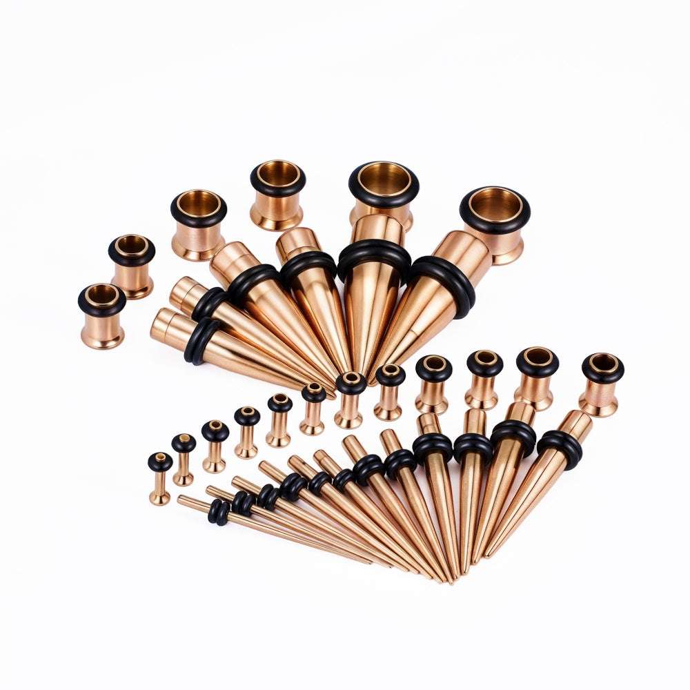 Rose Gold Multicolor Spike Ear Stretching Kit 36Pcs - AKAK BODYJEWELRY - ear - tunnel