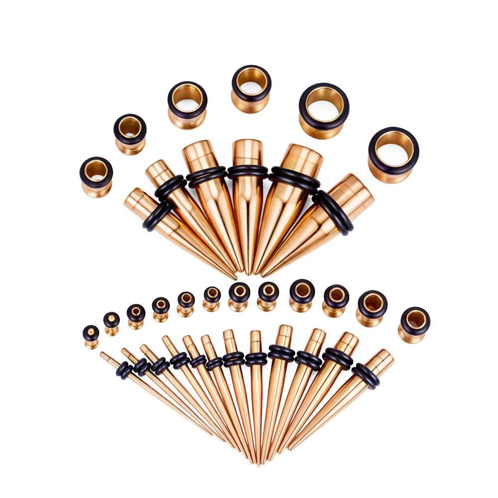 Rose Gold Multicolor Spike Ear Stretching Kit 36Pcs - AKAK BODYJEWELRY - ear - tunnel
