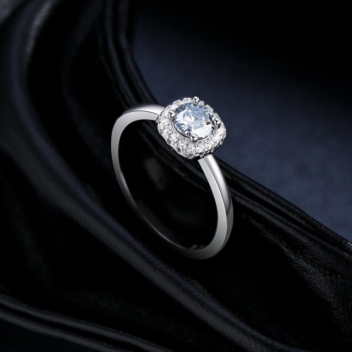 S925 Silver 0.5ct Gray Moissanite Halo Ring - AKAK BODYJEWELRY - Ring