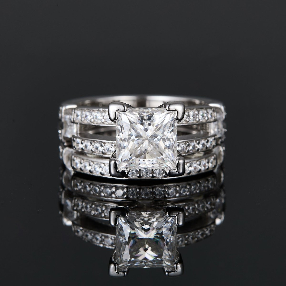 S925 Silver 2.5 Carat Triple Row Moissanite Ring - AKAK BODYJEWELRY - ear - tunnel