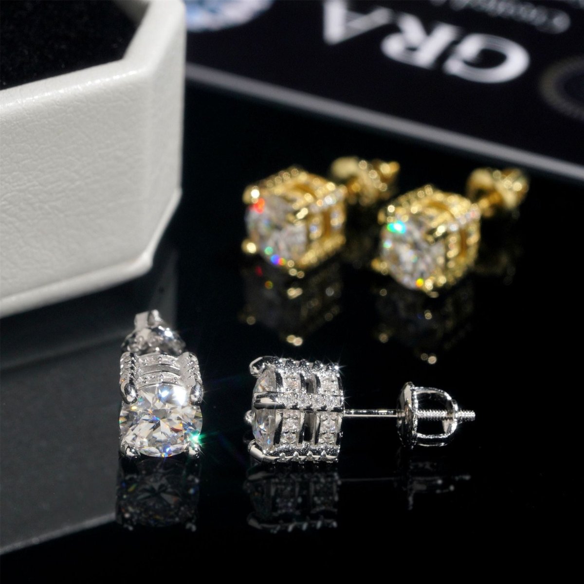 S925 Silver 4 - Prong D Color Moissanite Stud Earrings 2pcs(Enhanced edition) - AKAK BODYJEWELRY - ear - tunnel