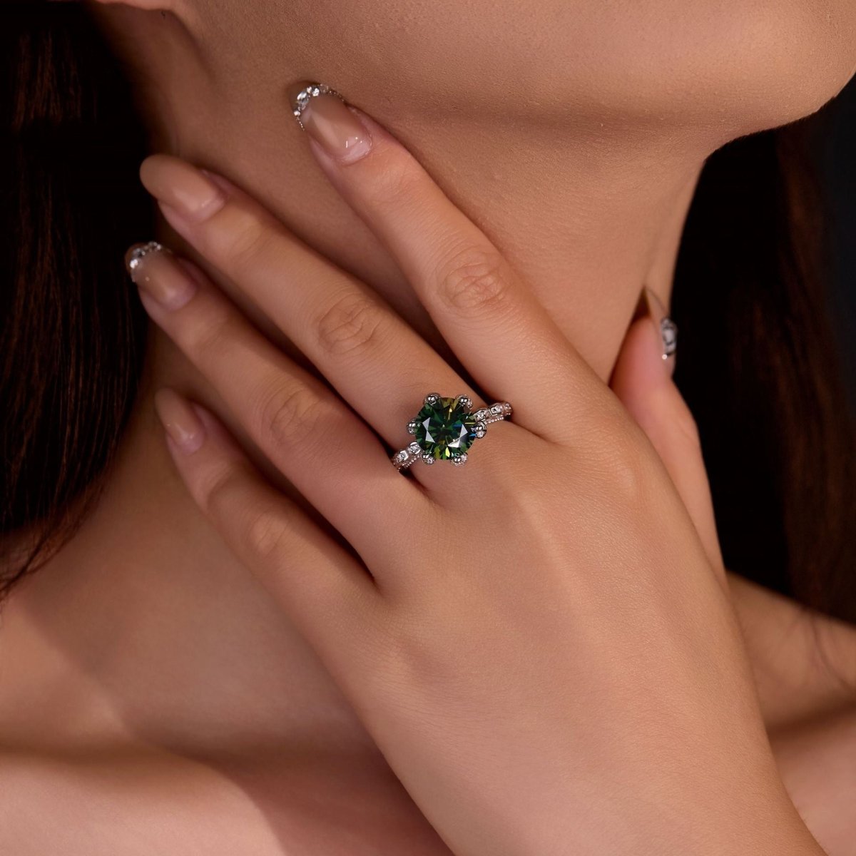 S925 Silver 5 Carat Green Moissanite Ring - AKAK BODYJEWELRY - ear - tunnel