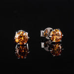 S925 Silver 6 - Prong Champagne Moissanite Stud Earrings Jewelry for Women Men - AKAK BODYJEWELRY - ear - tunnel